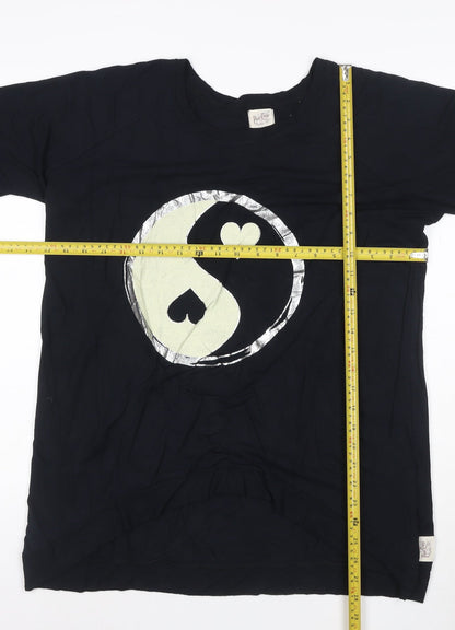 Poetic Eros Womens Black Long Sleeve Yin Yang Heart T-Shirt Size L