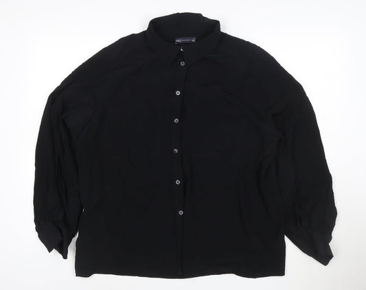 Marks and Spencer Women Black Size 20 Chiffon Long Sleeve Button-Up Shirt