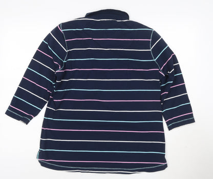 Dash Womens Blue Striped Polo Shirt Size 16 Collared 3/4 Sleeve Cotton