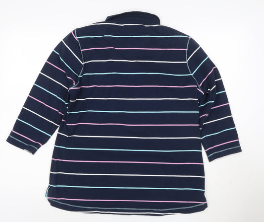 Dash Womens Blue Striped Polo Shirt Size 16 Collared 3/4 Sleeve Cotton