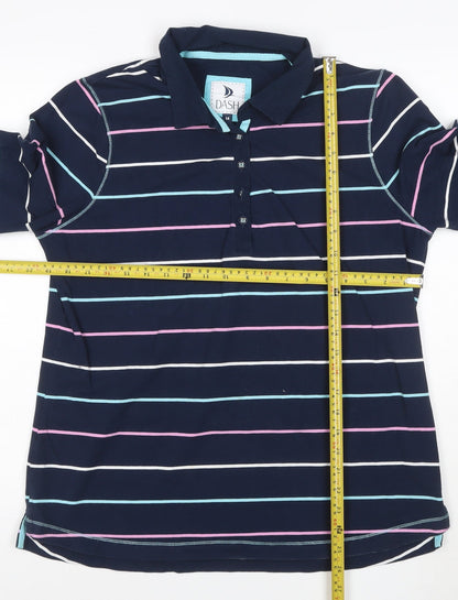 Dash Womens Blue Striped Polo Shirt Size 16 Collared 3/4 Sleeve Cotton