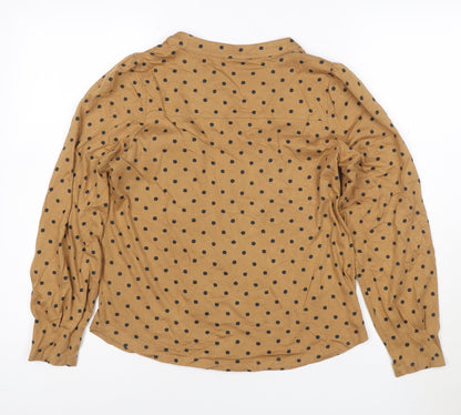 White Stuff Women's Brown Polka Dot Button-Up Shirt Size 10