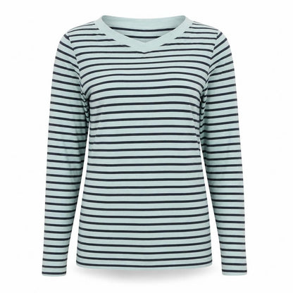 Cotton Traders Women’s Blue Striped Long Sleeve Boat Neck Cotton T-Shirt Size 10