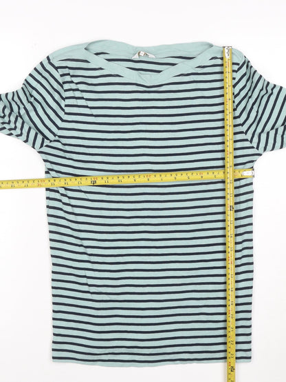 Cotton Traders Women’s Blue Striped Long Sleeve Boat Neck Cotton T-Shirt Size 10