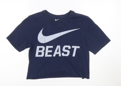 Nike Women's Blue Dri-Fit Cropped Athletic T-Shirt Small