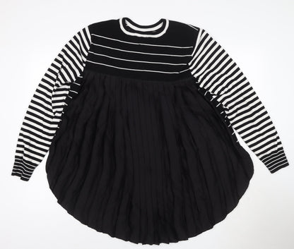 Label Womens Black Striped Pleated Hem Knit Jumper Size L