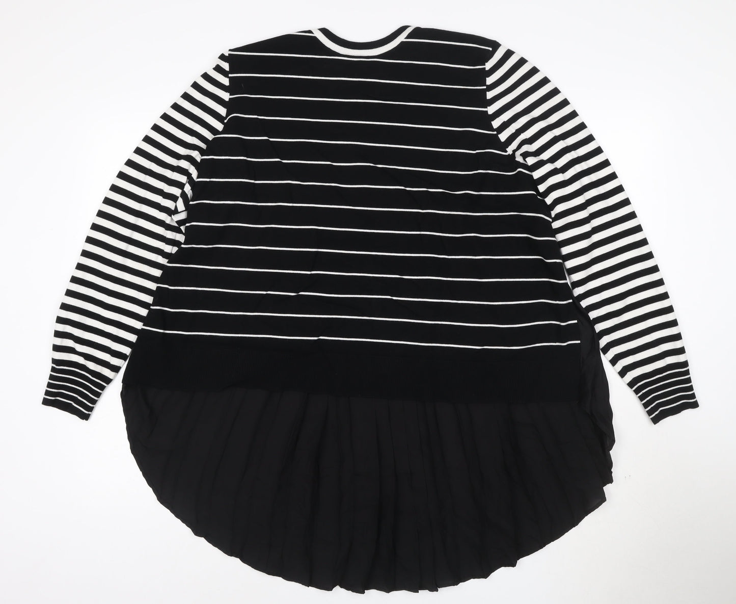 Label Womens Black Striped Pleated Hem Knit Jumper Size L