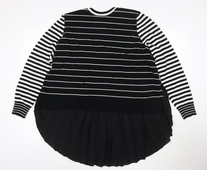Label Womens Black Striped Pleated Hem Knit Jumper Size L