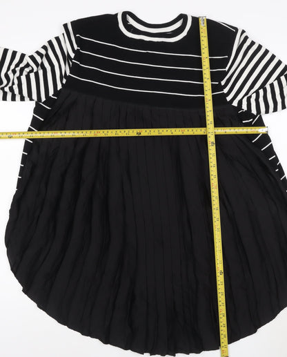 Label Womens Black Striped Pleated Hem Knit Jumper Size L