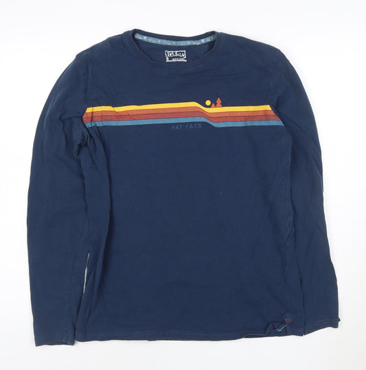 Fat Face Men's Blue Retro Stripe Long Sleeve Cotton T-Shirt Size S