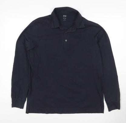 Uniqlo Men’s Blue Long Sleeve Cotton Blend Polo Shirt M