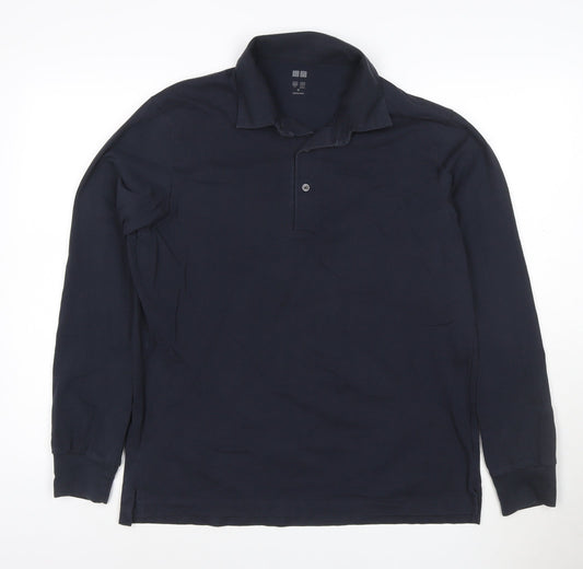 Uniqlo Men’s Blue Long Sleeve Cotton Blend Polo Shirt M