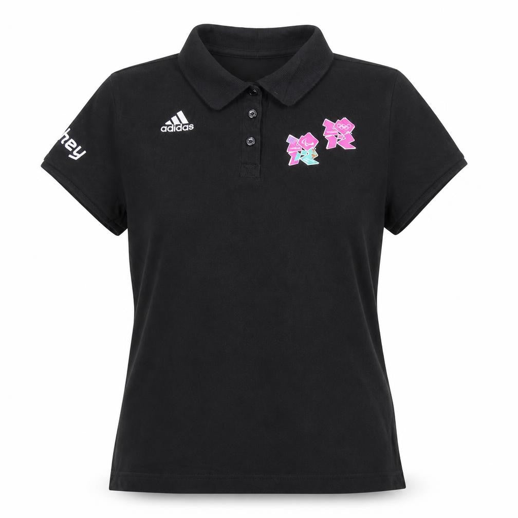 Adidas Women Black London 2012 Polo Shirt Size 14 Short Sleeve Cotton