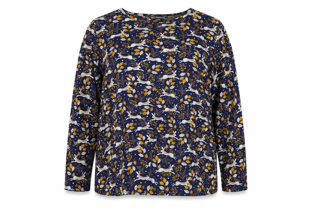 Fat Face Women's Blue Animal Print Long Sleeve Tunic Blouse Size 16