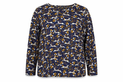 Fat Face Women's Blue Animal Print Long Sleeve Tunic Blouse Size 16