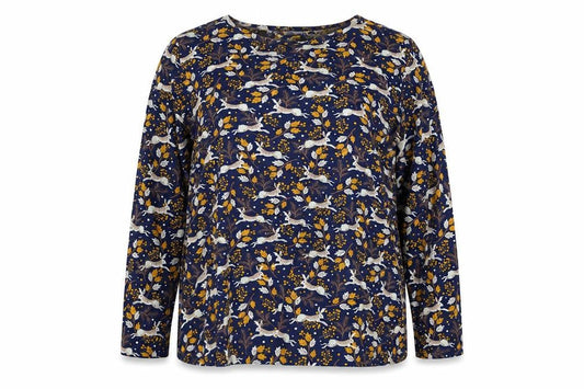 Fat Face Women's Blue Animal Print Long Sleeve Tunic Blouse Size 16