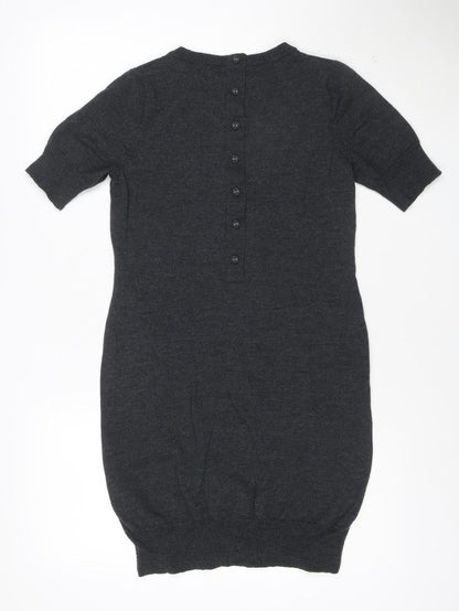 Fenn Wright Manson Women Grey Wool Shift Dress Size 12 Short Sleeve