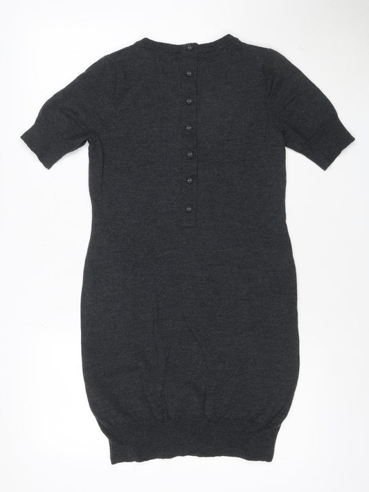 Fenn Wright Manson Women Grey Wool Shift Dress Size 12 Short Sleeve
