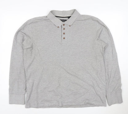 Brave Soul London Men's Grey Long Sleeve Polo Shirt XL Classic Fit