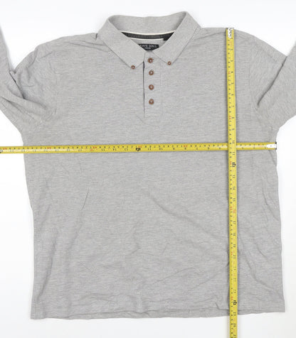 Brave Soul London Men's Grey Long Sleeve Polo Shirt XL Classic Fit