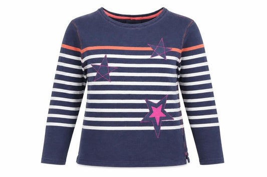 White Stuff Women's Blue Striped Star Cotton Long Sleeve T-Shirt Size 12