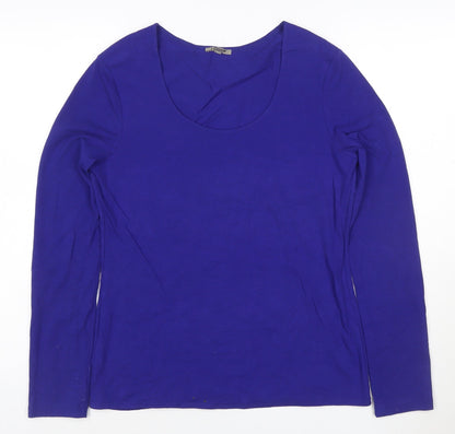 Jigsaw Women's Blue Long Sleeve Cotton Blend Scoop Neck Top Size L