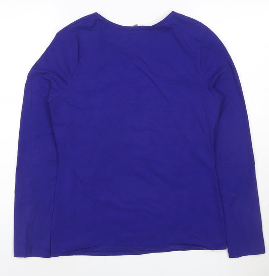 Jigsaw Women's Blue Long Sleeve Cotton Blend Scoop Neck Top Size L