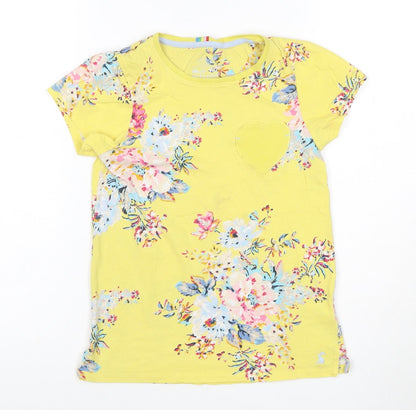 Joules Girls Yellow Floral Cotton T-Shirt Age 11 Years Short Sleeve