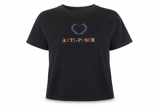 Pull&Bear Women Black Anti-Poser Embroidered Cotton T-Shirt S