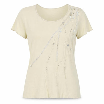 Principles Women's Beige Sequin Short Sleeve Cotton T-Shirt Size 14