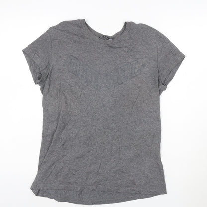 Diesel Women Grey Cotton Logo T-Shirt L Casual Short Sleeve