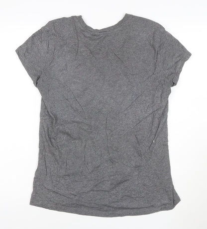 Diesel Women Grey Cotton Logo T-Shirt L Casual Short Sleeve