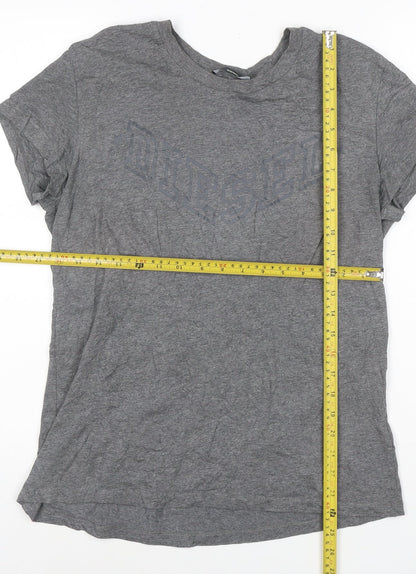 Diesel Women Grey Cotton Logo T-Shirt L Casual Short Sleeve