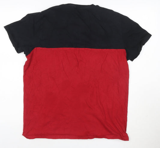 Hollister Men's Black Red Colourblock Cotton T-Shirt Size L