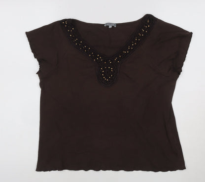 Marks and Spencer Per Una Women's Brown Beaded V-Neck Tunic Blouse Size 18