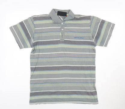 Animal Mens Grey Striped Cotton Polo Shirt Size S Regular Fit