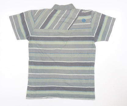 Animal Mens Grey Striped Cotton Polo Shirt Size S Regular Fit