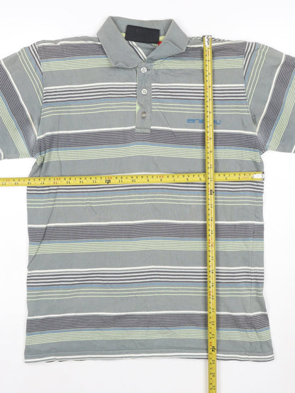 Animal Mens Grey Striped Cotton Polo Shirt Size S Regular Fit