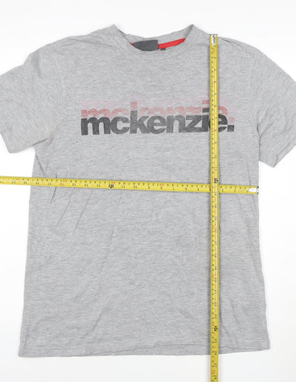 McKenzie Men’s Grey Logo Crew Neck Short Sleeve Cotton T-Shirt M