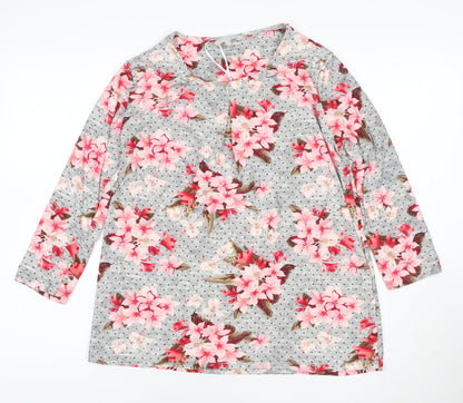 Pebble Bay Womens Grey Floral Long Sleeve Jersey Tunic Top Size 12