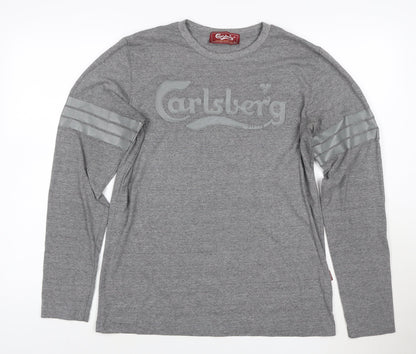 Carlsberg Men's Grey Long Sleeve T-Shirt Size L 100% Cotton Crew Neck