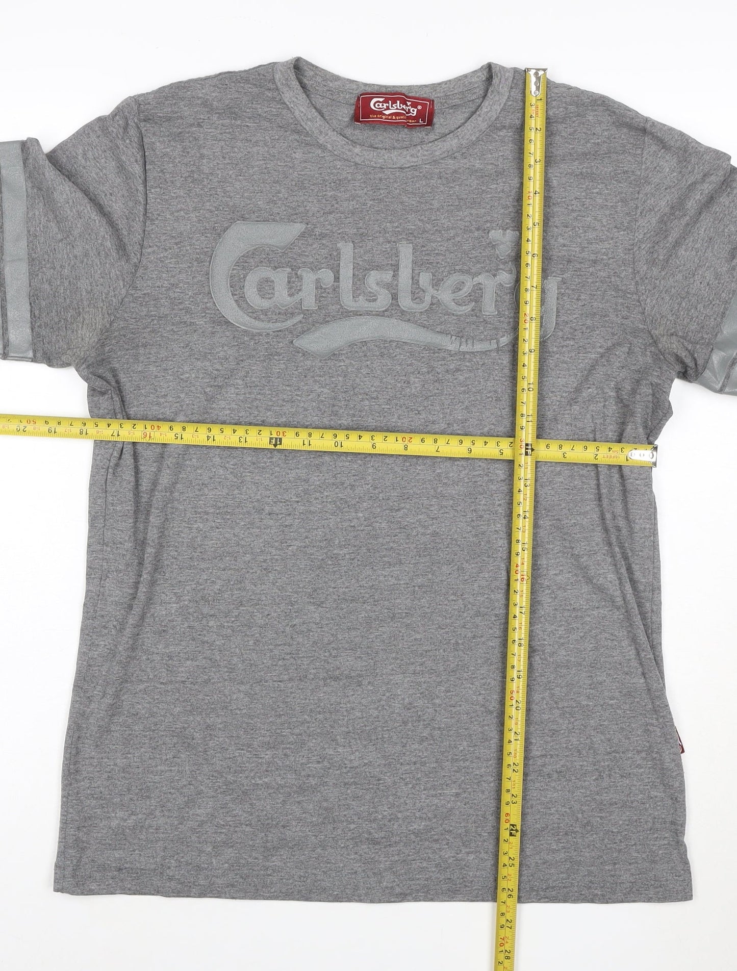 Carlsberg Men's Grey Long Sleeve T-Shirt Size L 100% Cotton Crew Neck