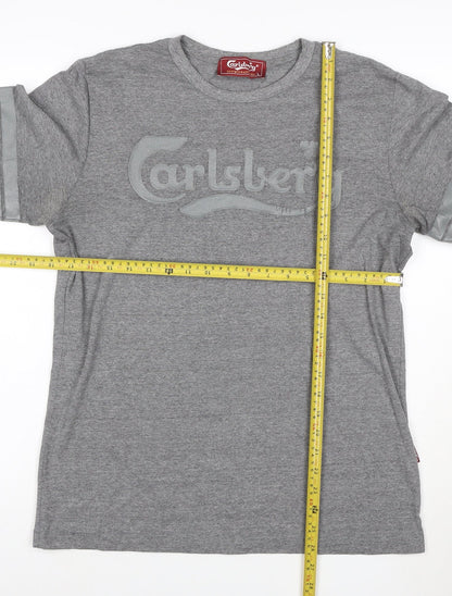 Carlsberg Men's Grey Long Sleeve T-Shirt Size L 100% Cotton Crew Neck