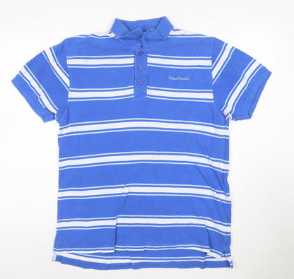 Pierre Cardin Men's Blue Striped Cotton Polo Shirt Size L