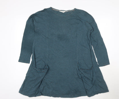 Seasalt Womens Blue Striped Cotton Tunic Top S 3/4 Sleeve