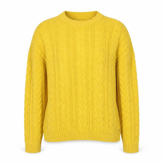 Superdry Women's Yellow Cable-Knit Cotton Pullover Jumper Size 4