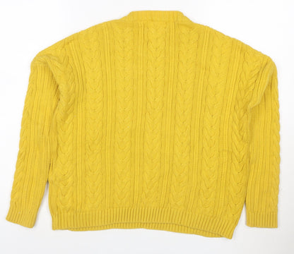 Superdry Women's Yellow Cable-Knit Cotton Pullover Jumper Size 4