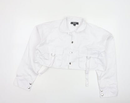 EGO Women's White Cropped Bomber Jacket UK 10 Cotton Blend