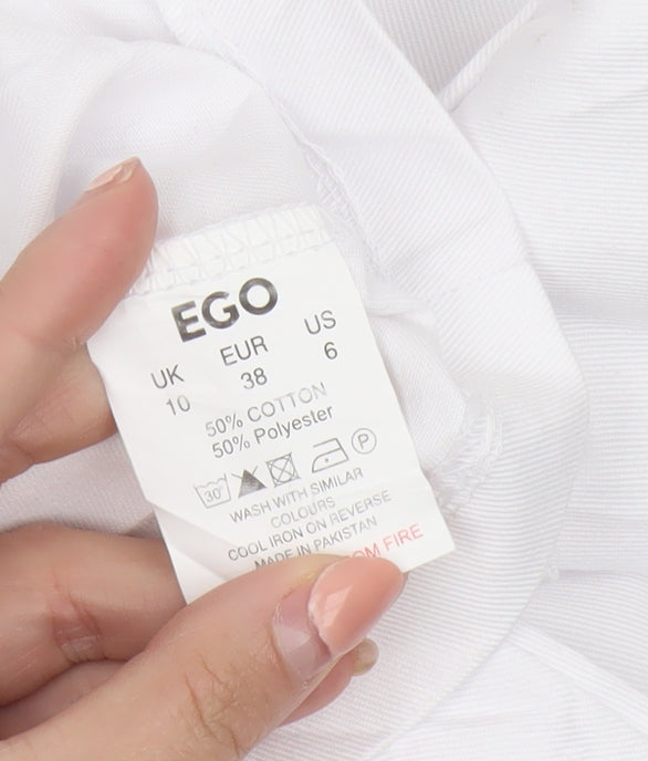 EGO Women's White Cropped Bomber Jacket UK 10 Cotton Blend