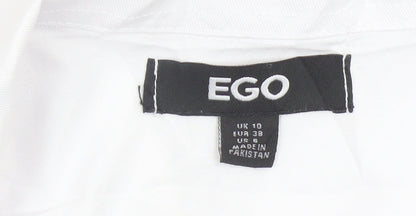 EGO Women's White Cropped Bomber Jacket UK 10 Cotton Blend